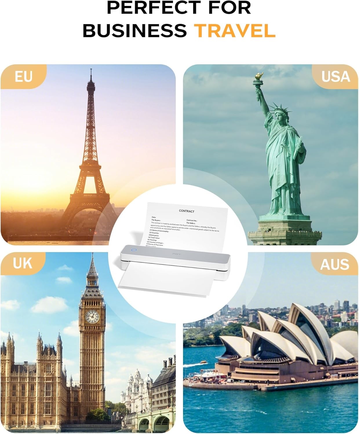 Portable A4 Thermal Printer 300DPI Wireless Inkless USB