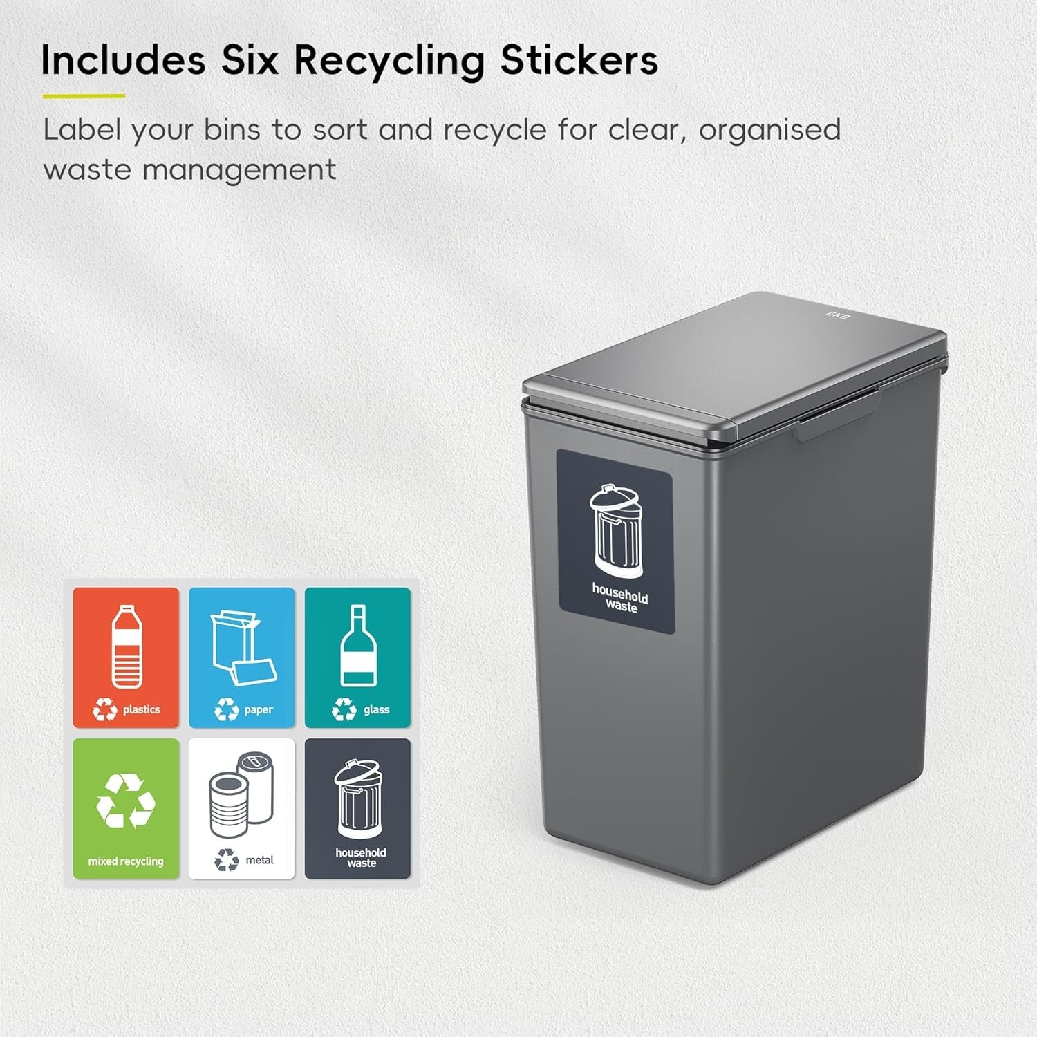 Slim 20L Kitchen Recycling Bin Touch-Top Lid Plastic Waste Sorter