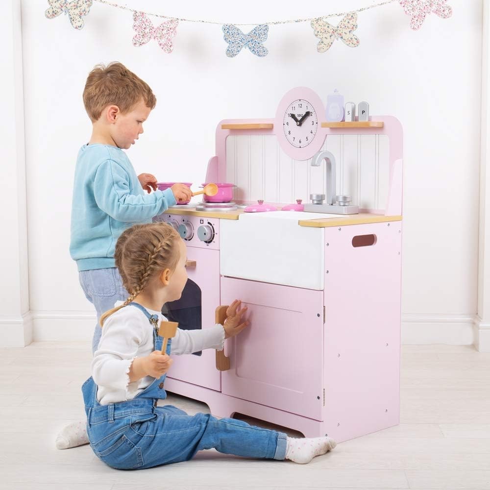 Wooden Kids Play Kitchen Pretend Cooking Set Oven Sink Accessories
