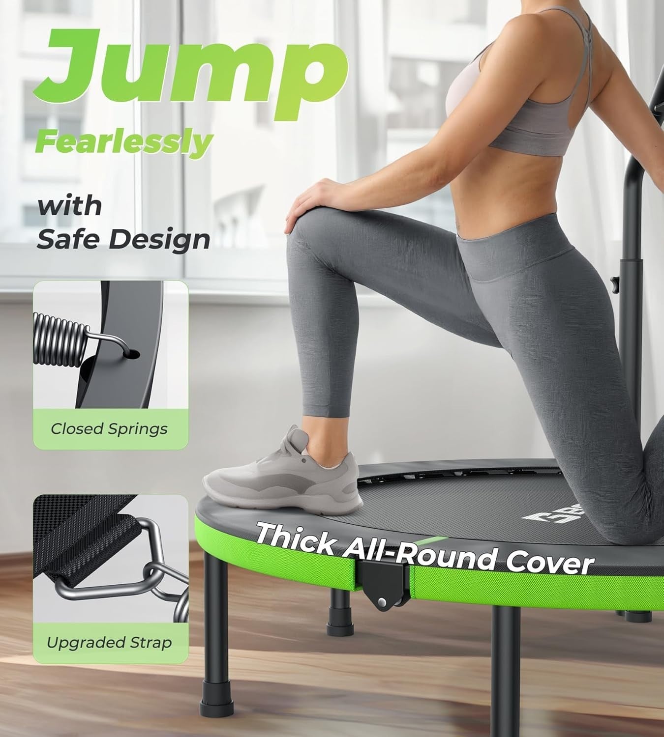 40in Foldable Exercise Rebounder with Adjustable Handle Heavy Duty