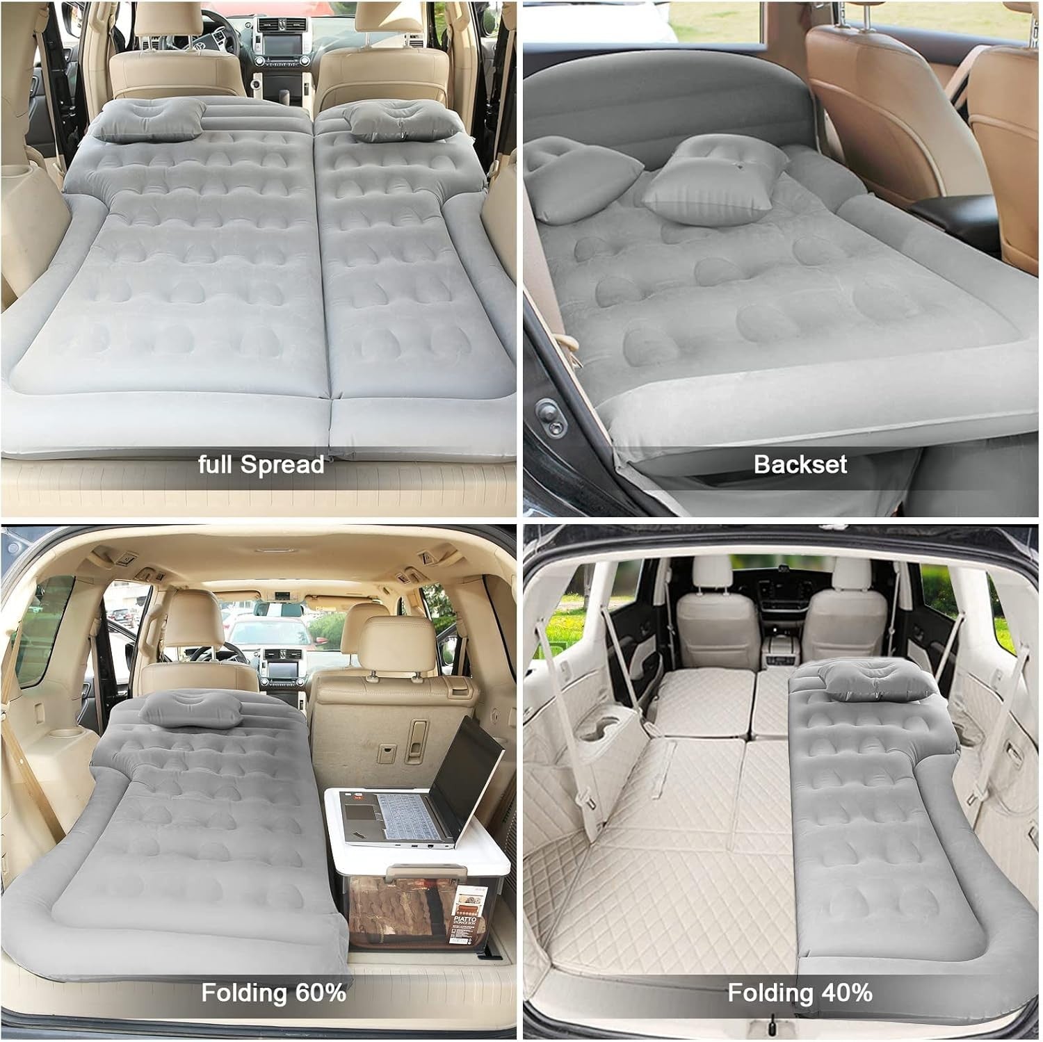 SUV Air Mattress Inflatable Car Bed w/ Pillows & Pump, Grey 175x125x12cm