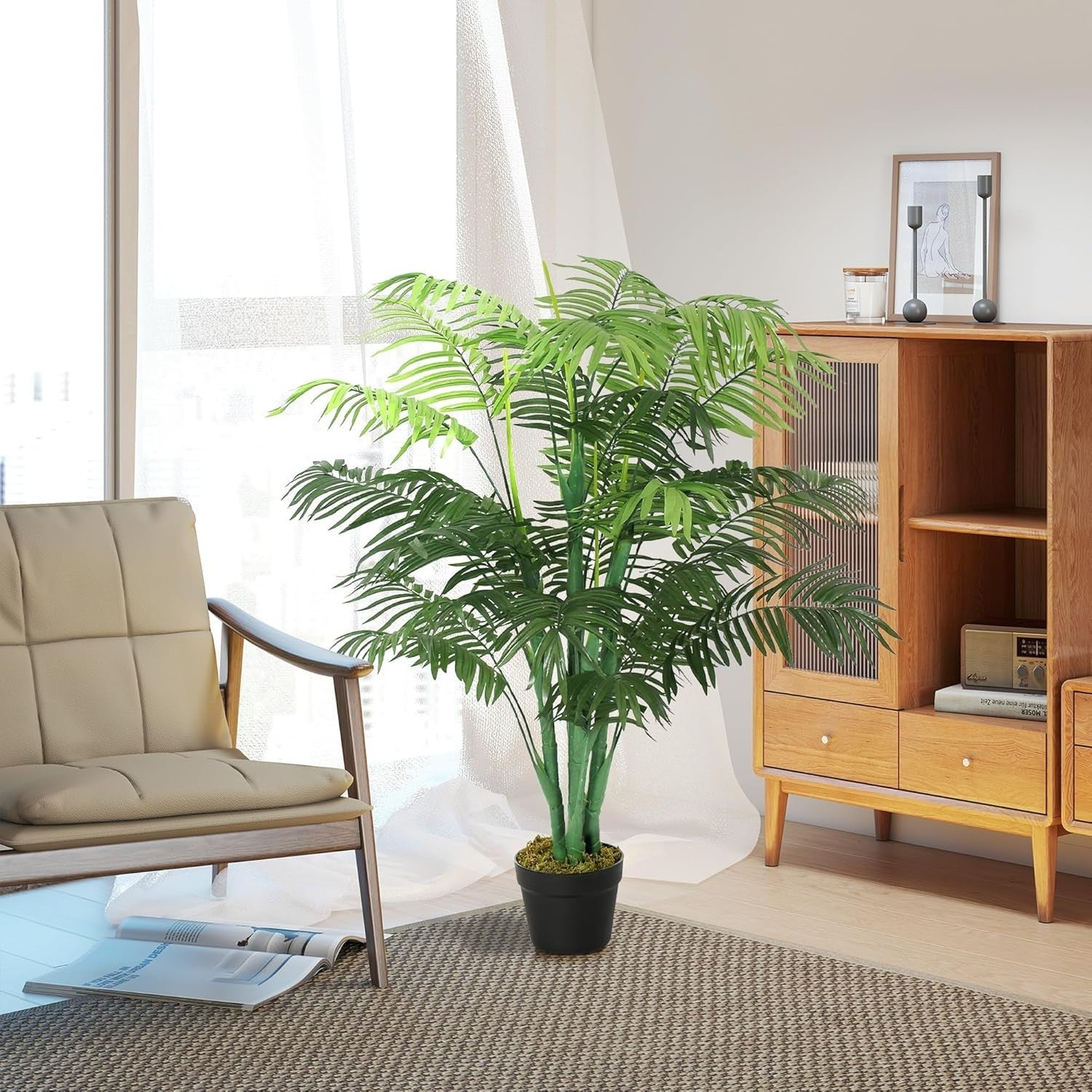 Artificial Palm Tree 125cm 4FT Faux Green Plant with Pot Indoor Home Decor