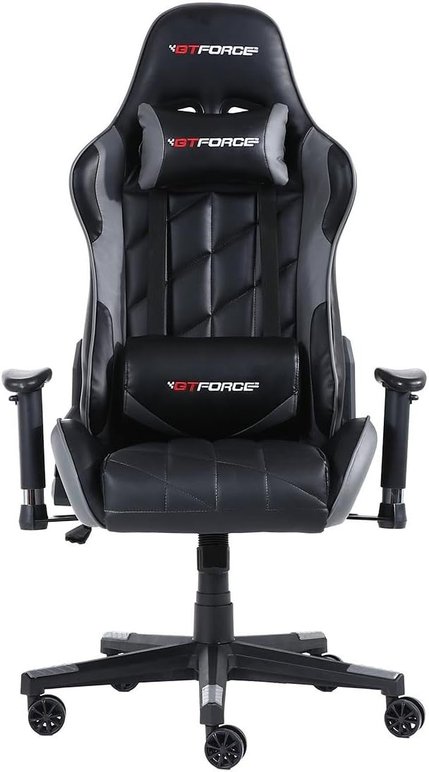 Reclining Gaming Chair Faux Leather Swivel High Back Grey