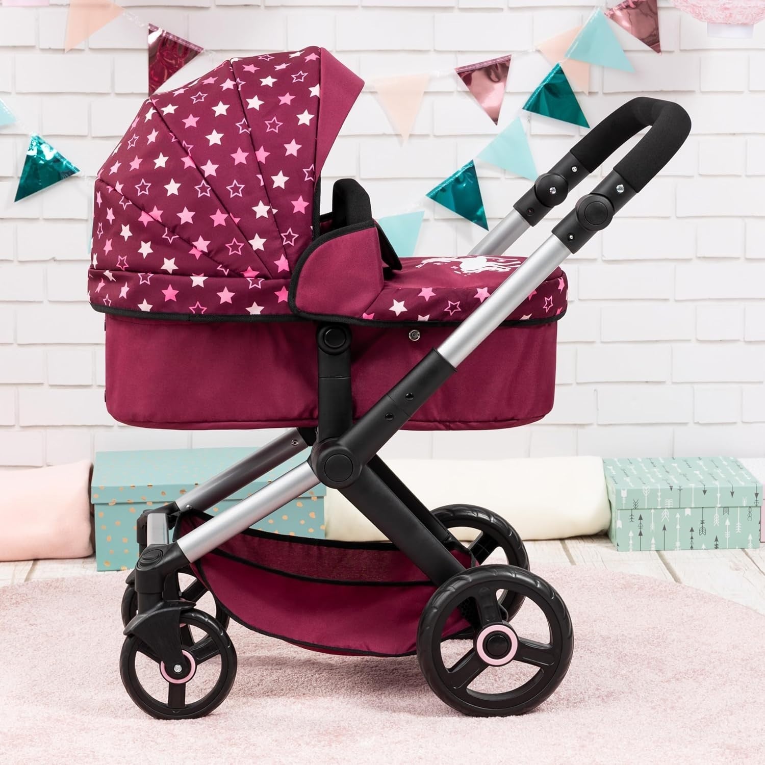 3in1 Dolls Pram Buggy Carrycot Set Tall Adjustable Handle Toy Pushchair