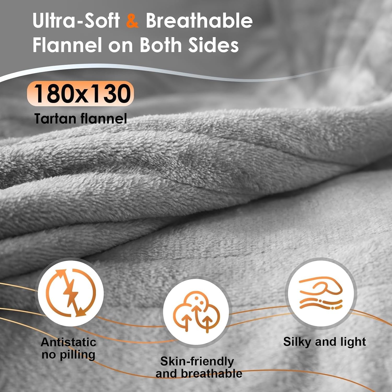 Electric Heated Throw Blanket Timer 9 Heat Levels Reversible Soft Warm 180x130cm