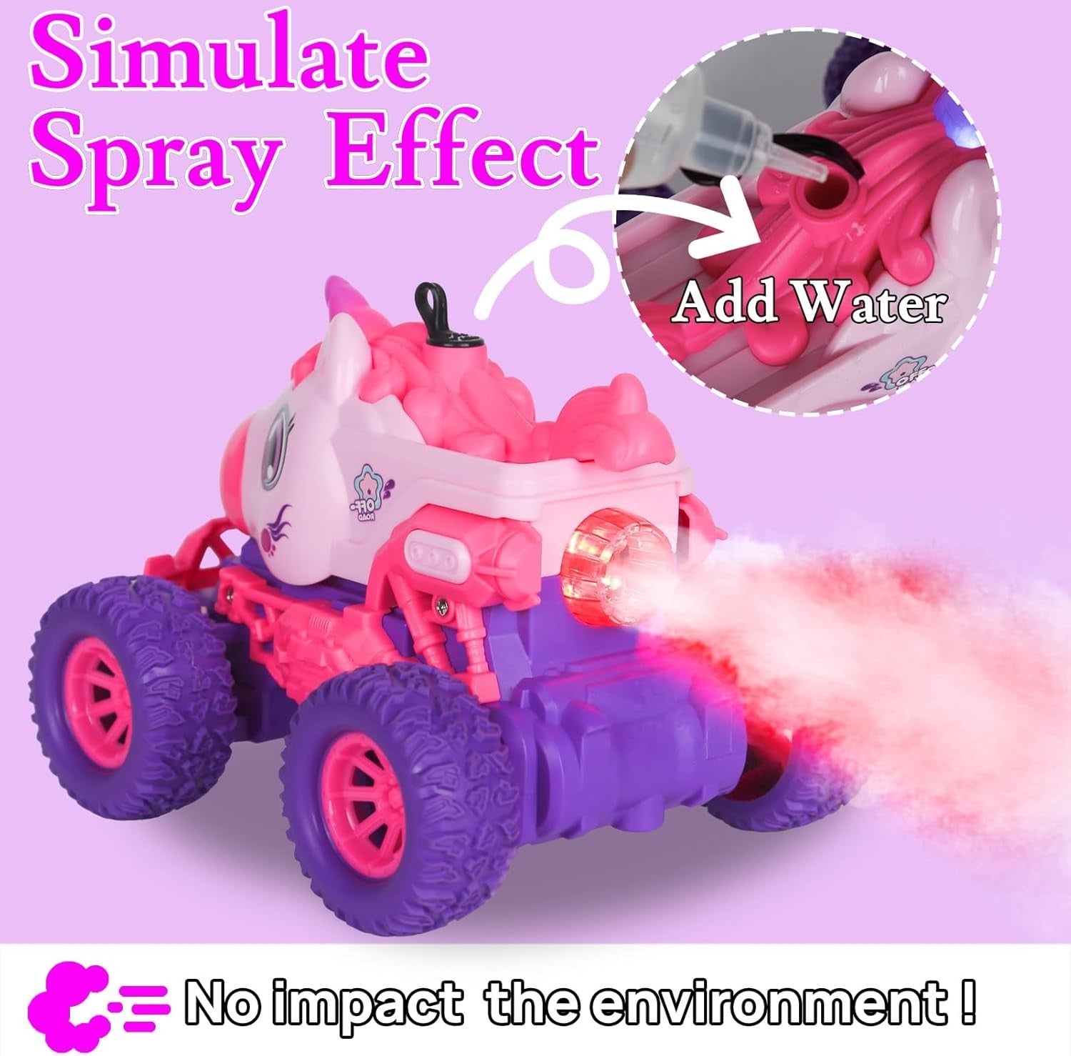 Unicorn RC Monster Truck for Kids 4-12, Remote Control Car w/ Spray & LED Lights