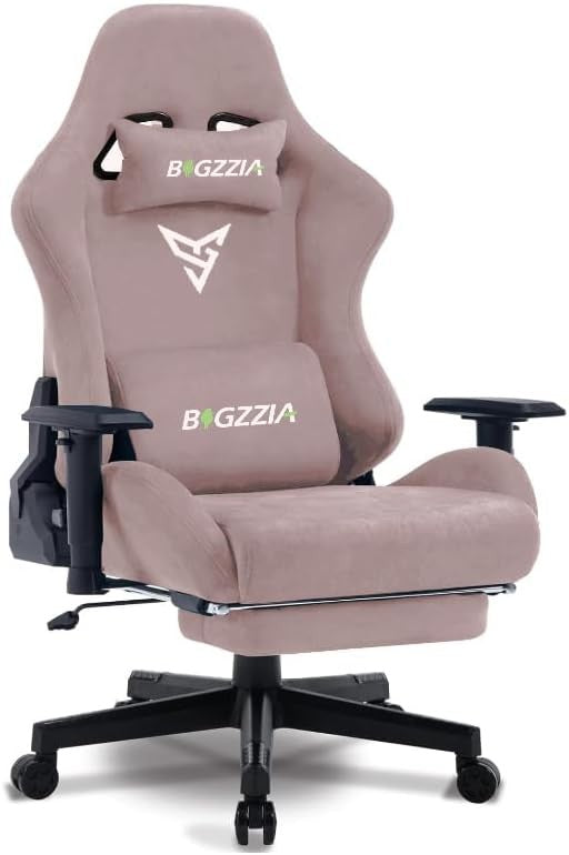 Pink Gaming Chair with Footrest 3D Armrests Velour Swivel