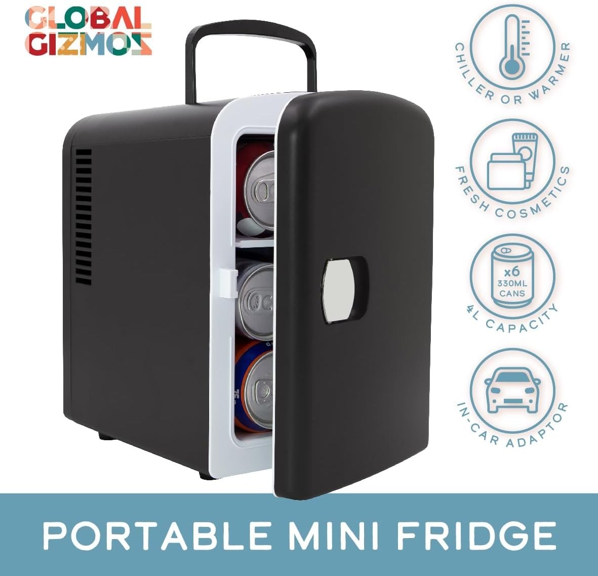 4L Mini Fridge Portable Countertop Cooler & Warmer Black Compact