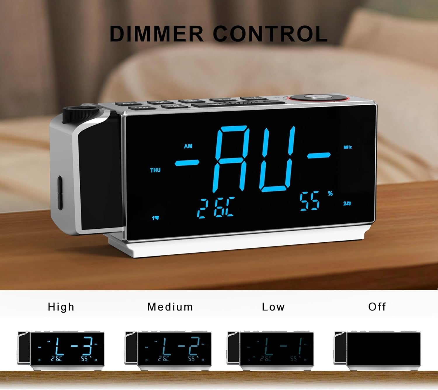 Projection Alarm Clock FM Radio Bluetooth Dual Alarm USB Charging Bedside
