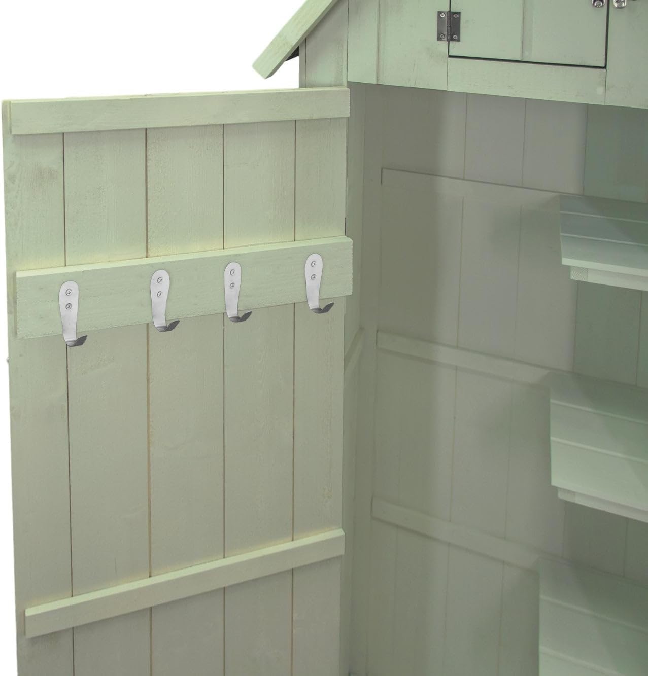 Wooden Garden Shed Outdoor Storage with Shelves, Hooks & Lockable Doors Green
