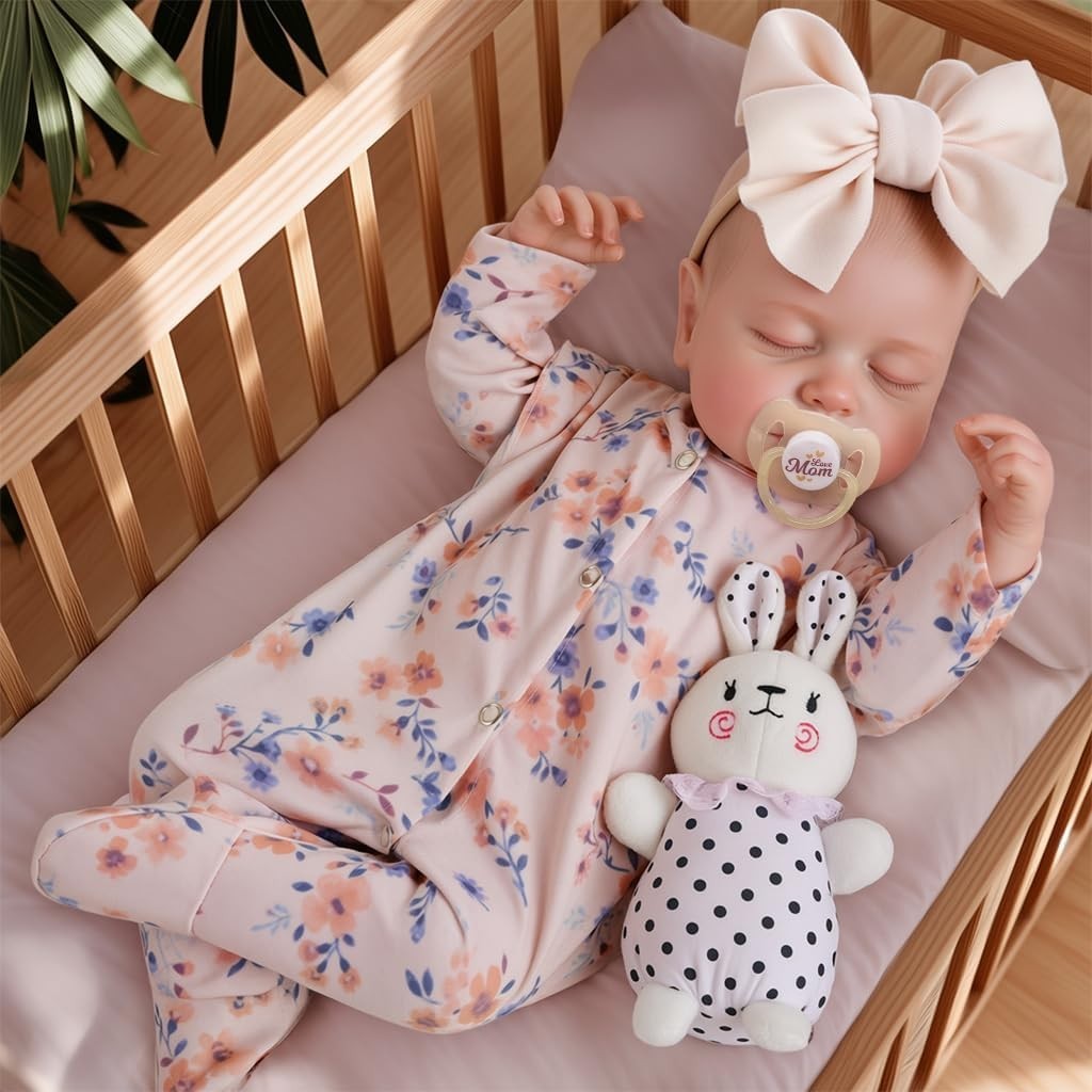 17” Reborn Baby Doll Sleeping Girl Soft Body Floral Outfit