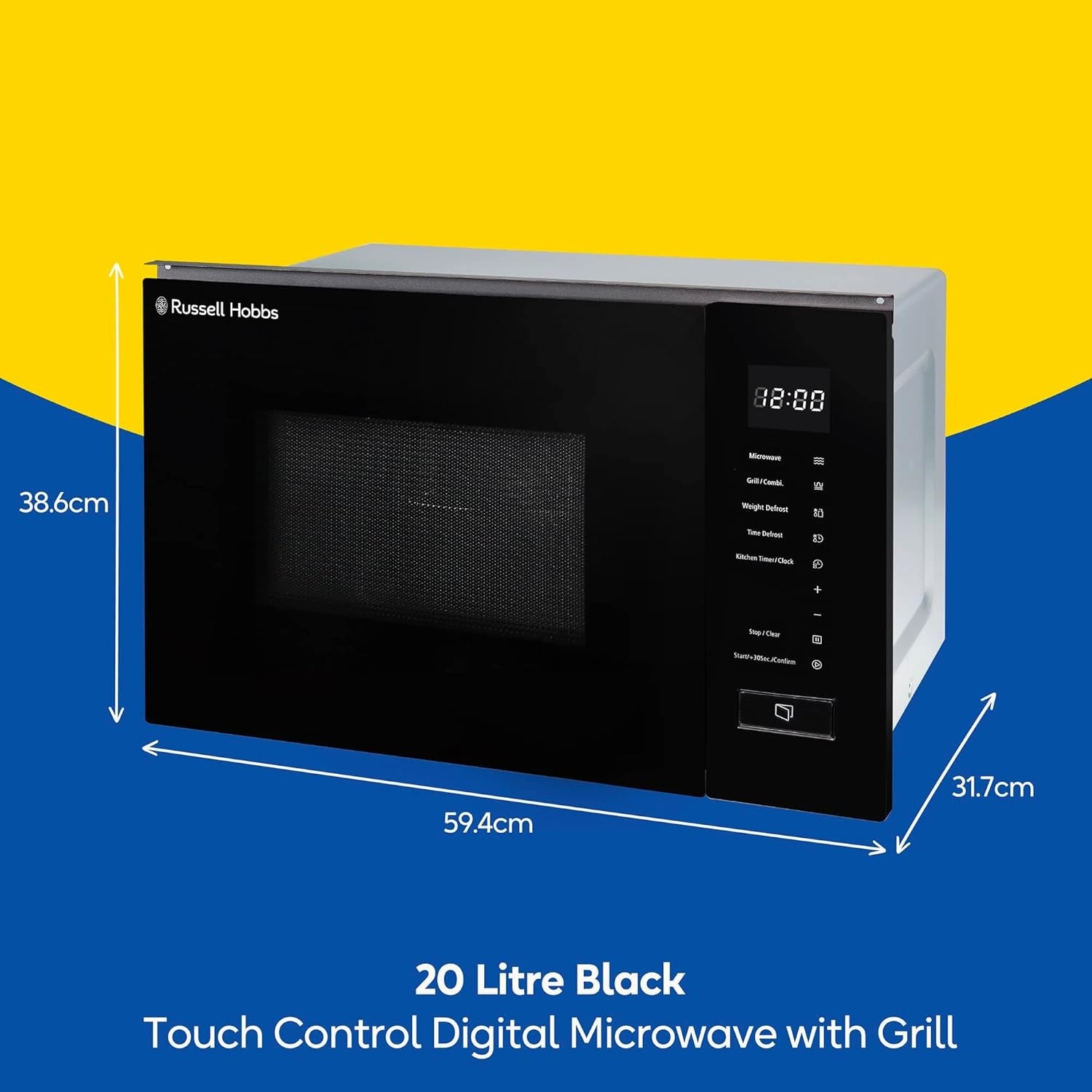 20L Touch Control Built-In Digital Microwave with Grill 8 Auto Menus Black