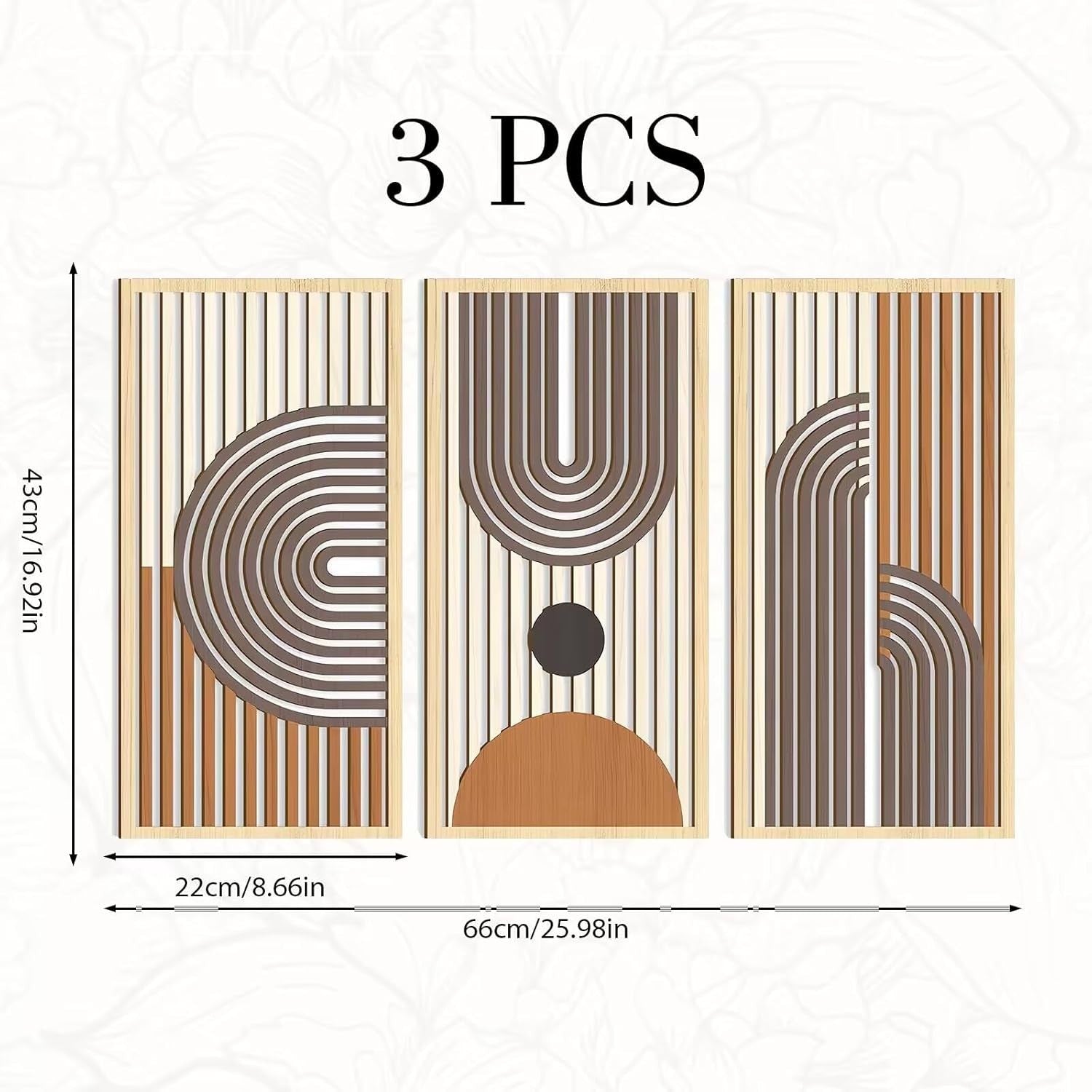 3pcs Boho Wooden Wall Art Set Botanical Hanging Home Decor
