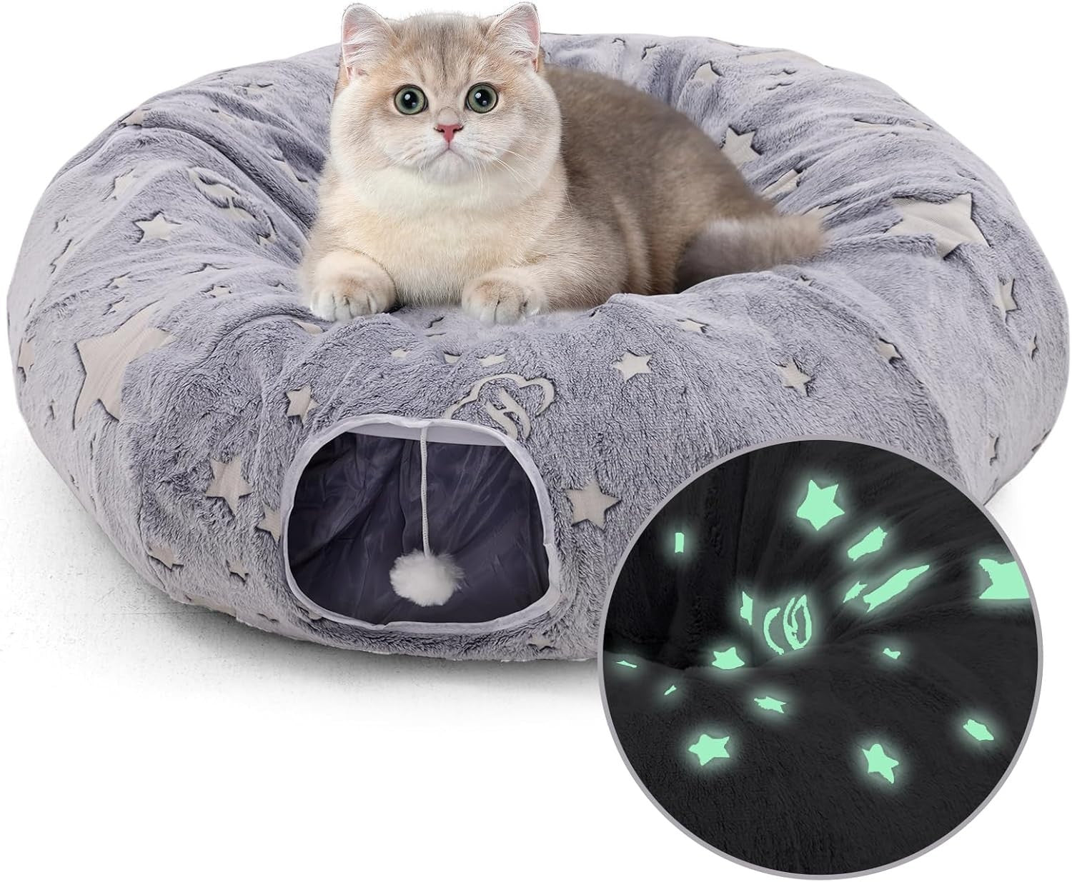 Cat Tunnel Bed 90cm Fluffy Donut Cave Toy Large Indoor Pet Tunnel