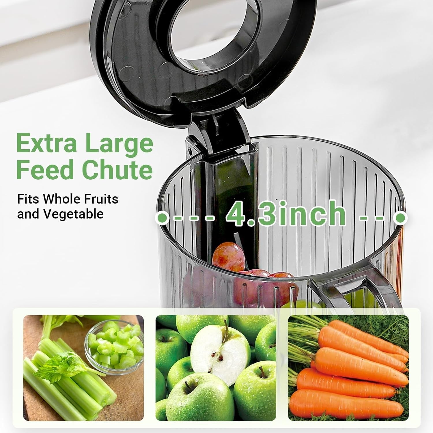 Cold Press Juicer 110mm Wide Chute Whole Fruit Slow High Yield Easy Clean