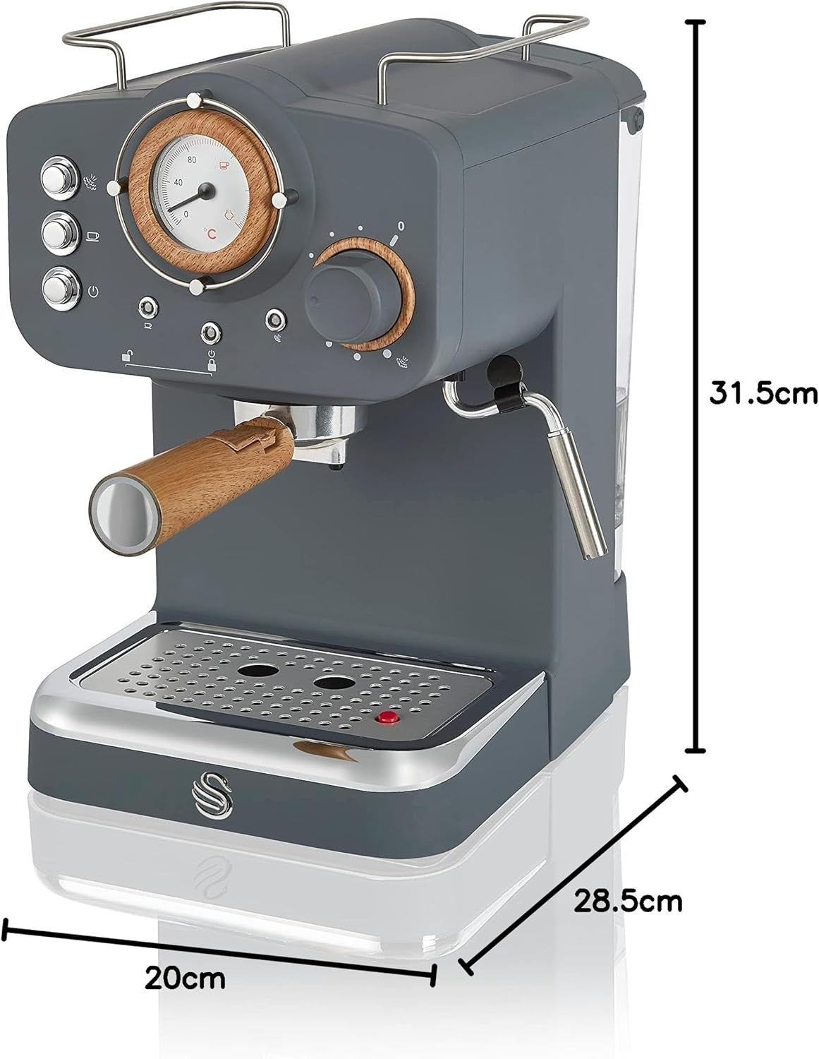 Nordic Espresso Coffee Machine 15 Bar Pressure Milk Frother 1.2L Retro Grey