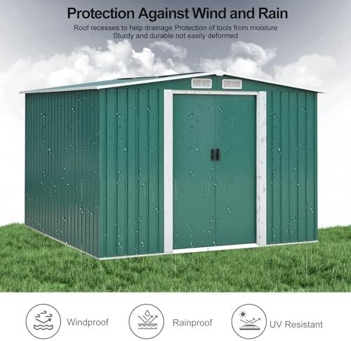 Lockable 8x6ft Metal Garden Shed with Sliding Doors & Ventilation Windows