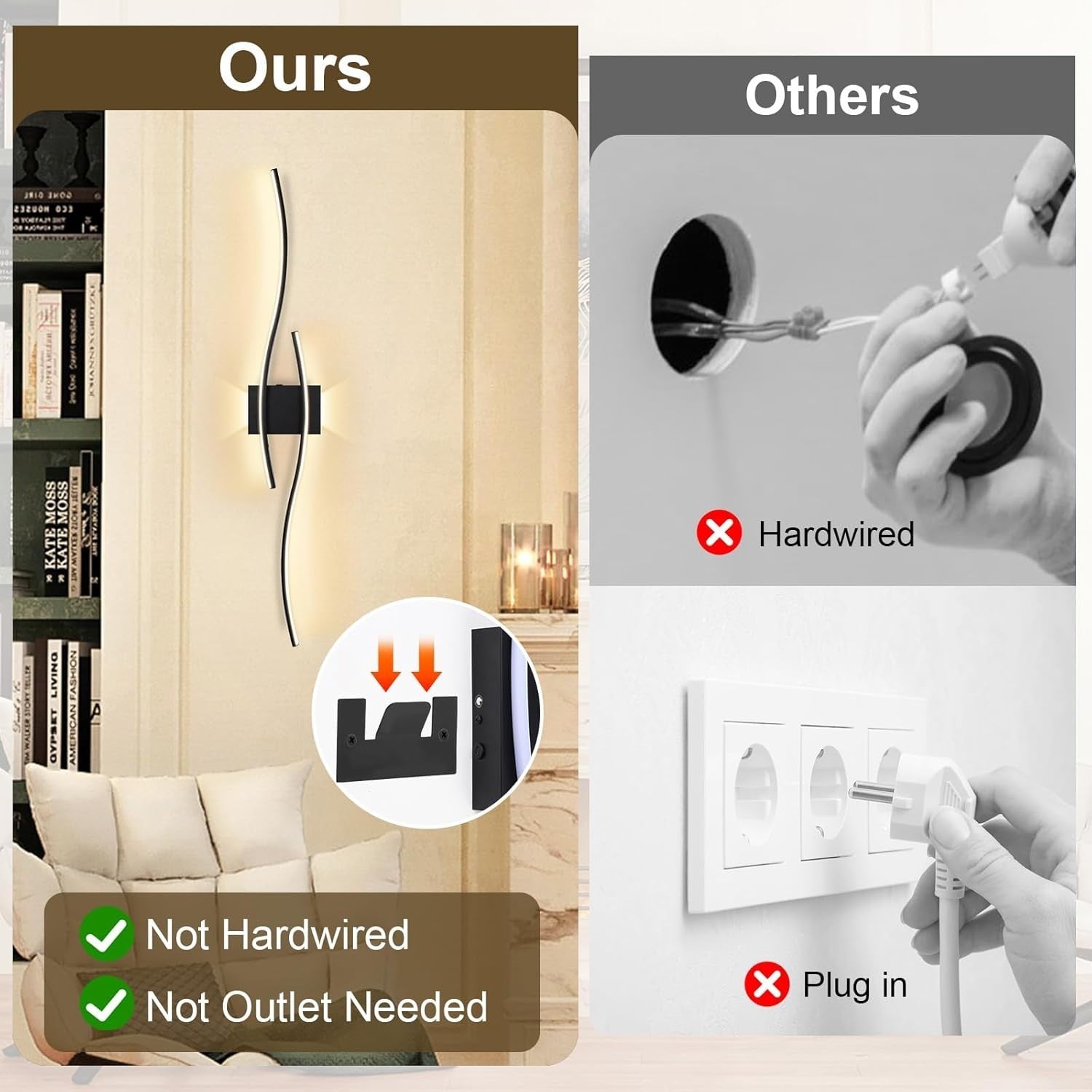 Wireless Rechargeable Wall Light 100cm, Remote Control, Dimmable Warm-Cool