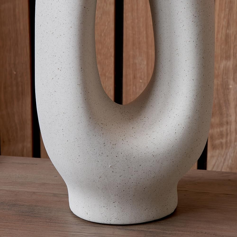 Boho Ceramic Table Lamp with Natural Cotton Shade – Tall & Stylish