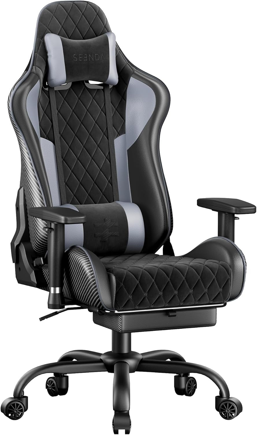 145° Reclining Gaming Chair w/ Footrest 330lb Metal Frame