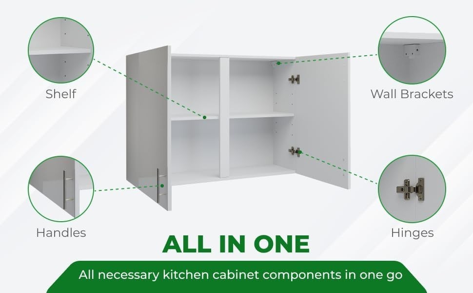 Space-Saving 100cm White Gloss Kitchen Wall Cabinet – Easy Install & Durable