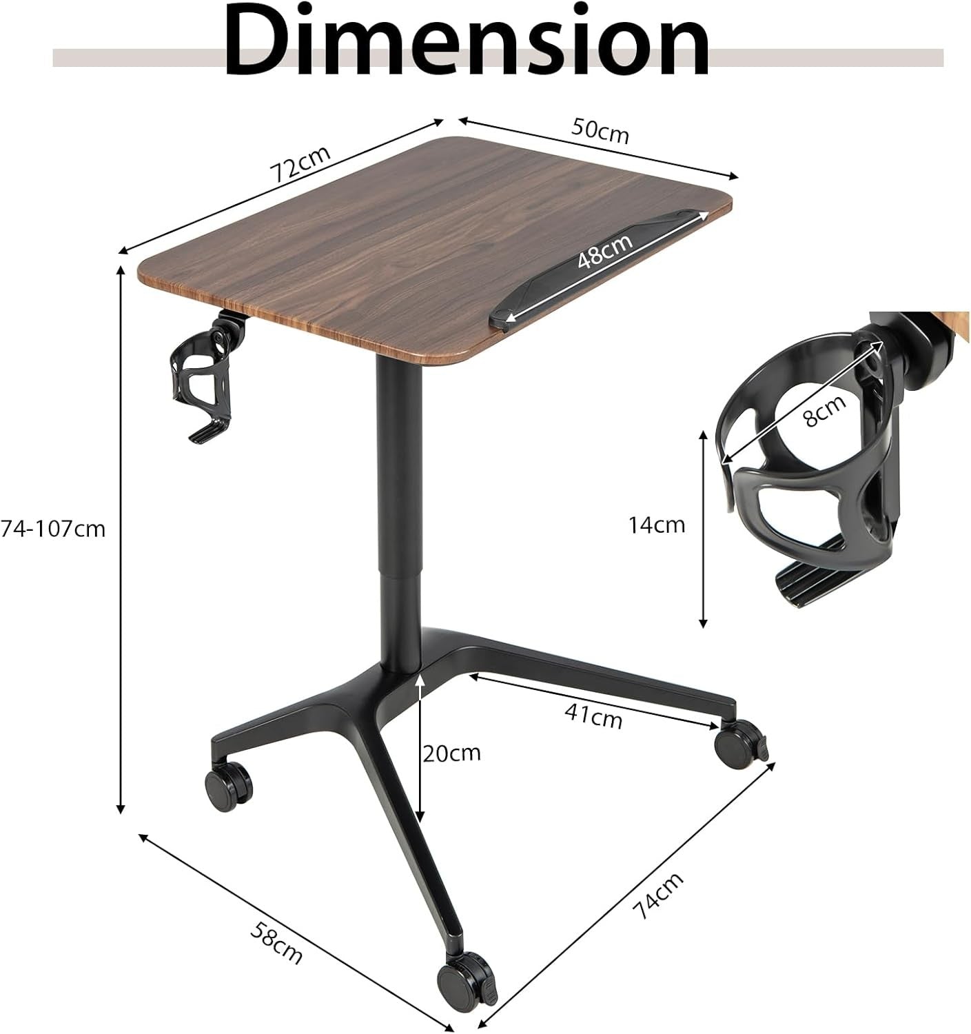 Mobile Standing Desk Sit Stand Laptop Table Tilting Top Wheels Height Adjust