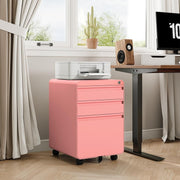 Pink Lockable Metal Filing Cabinet 3 Drawer A4 Anti Tilt on Wheels
