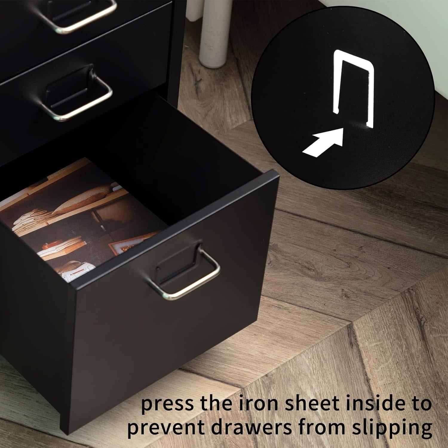 Black Metal Under Desk Drawer Unit 3 Tier Rolling File Storage