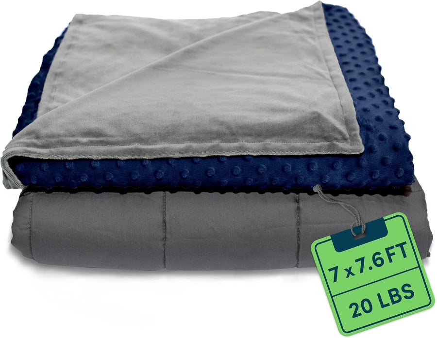 King Size 20 lbs Weighted Blanket 220x230 cm Navy for Stress Relief & Relaxation