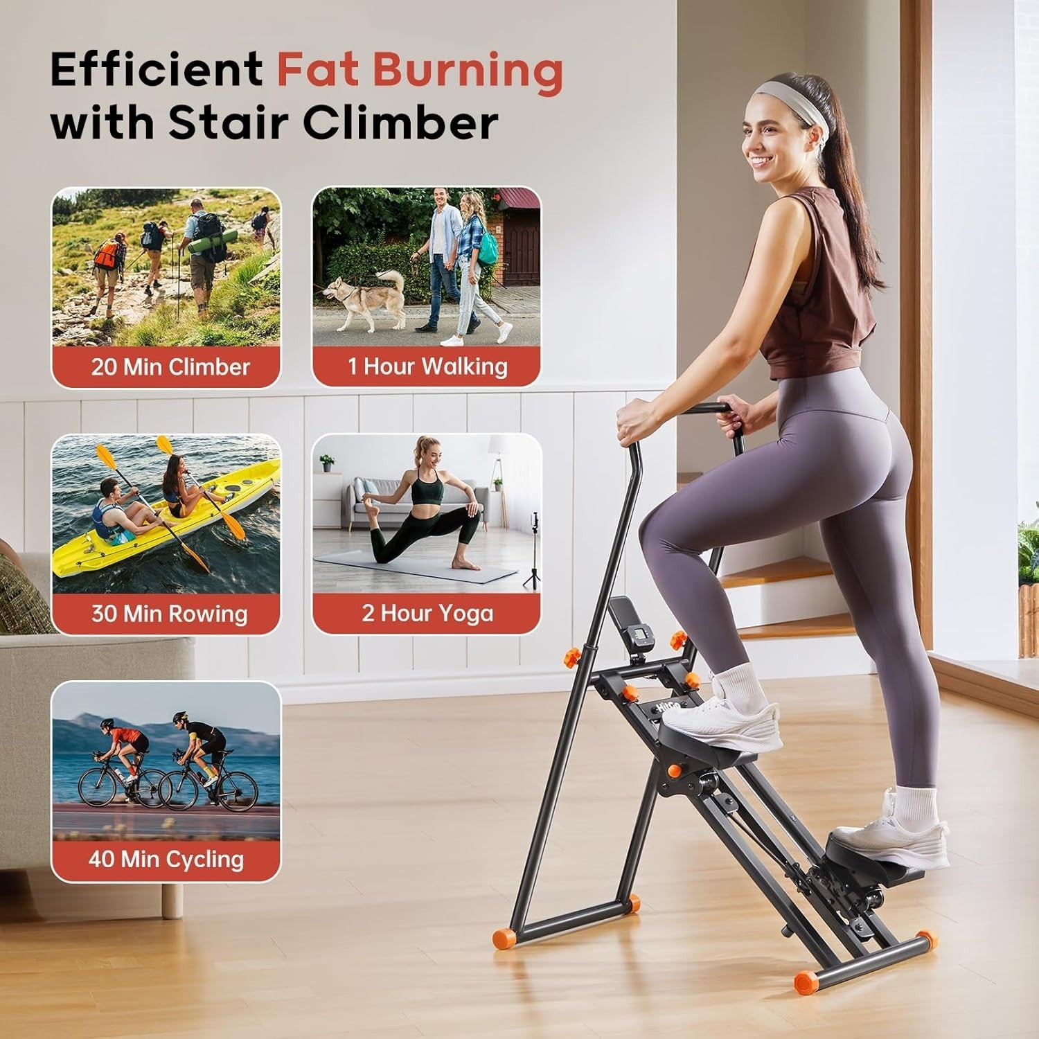 Foldable Stair Stepper Machine w/ LCD Monitor, Adjustable Handlebar & 300lb