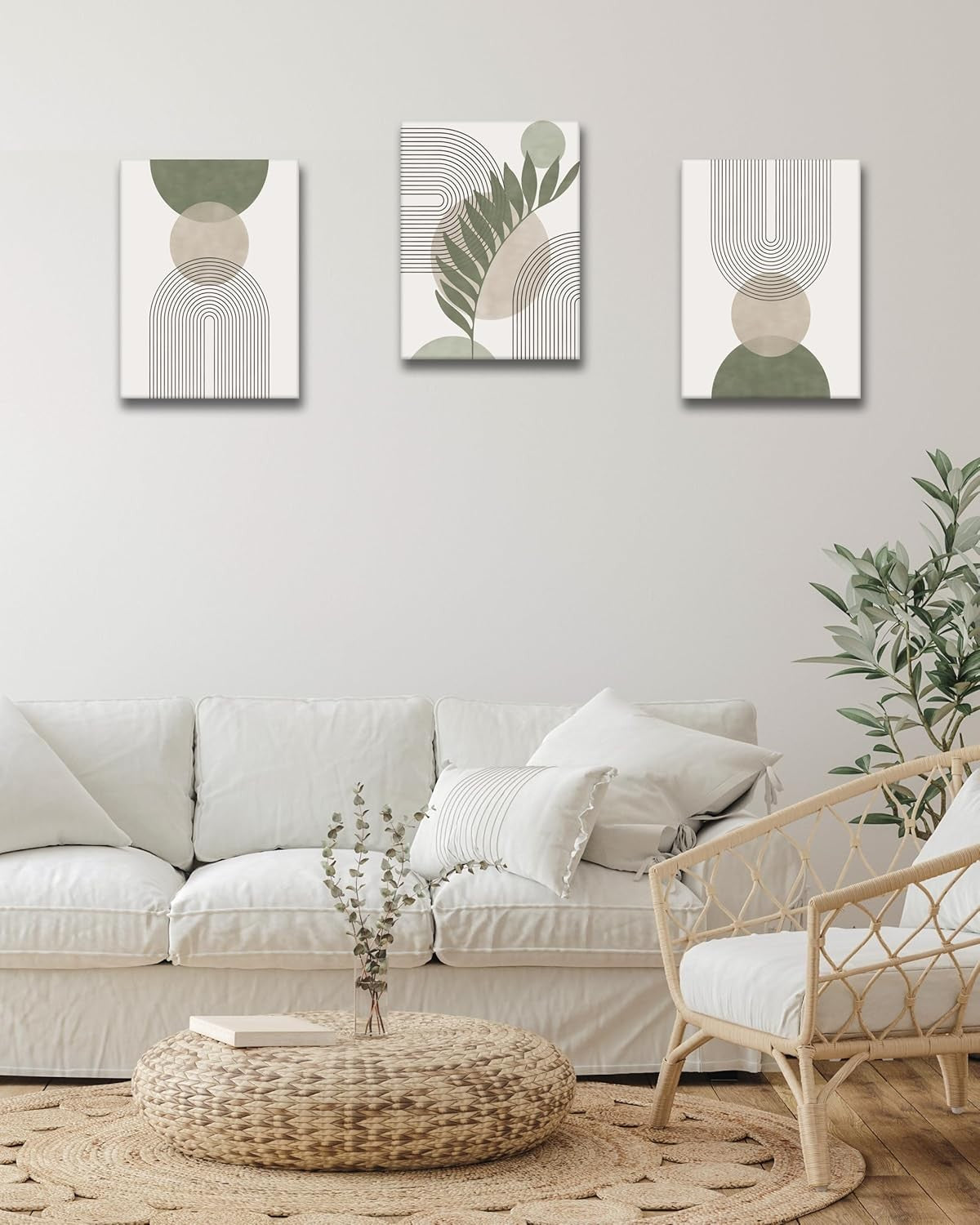 Sage Green Boho Framed Wall Art Set of 3 30x40cm