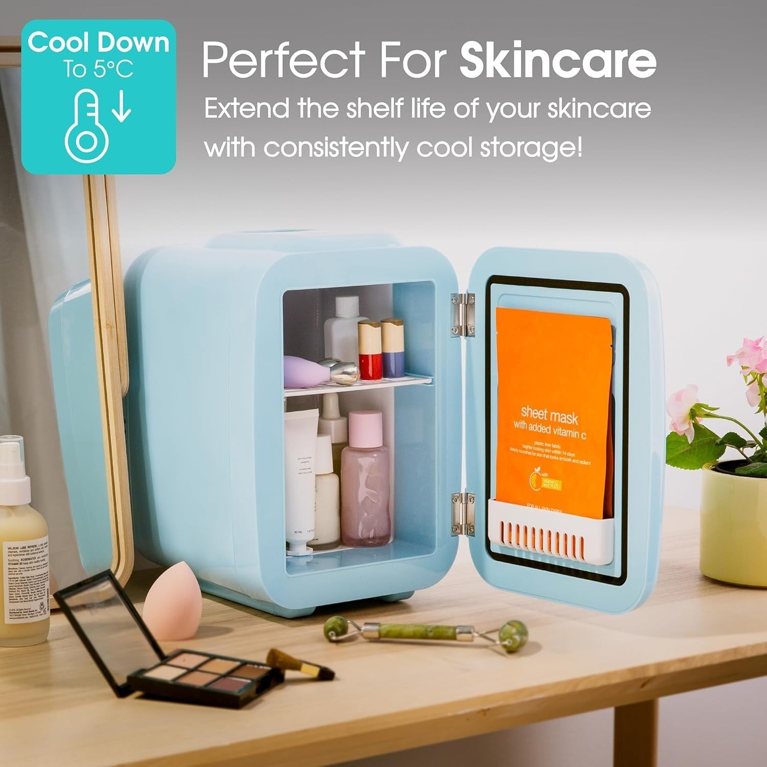 4L Mini Fridge Cooler & Warmer Portable Retro AC 12V Blue