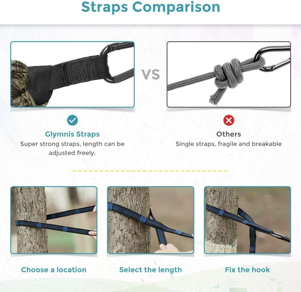 Lightweight Double Camping Hammock with Straps, Portable & Durable
