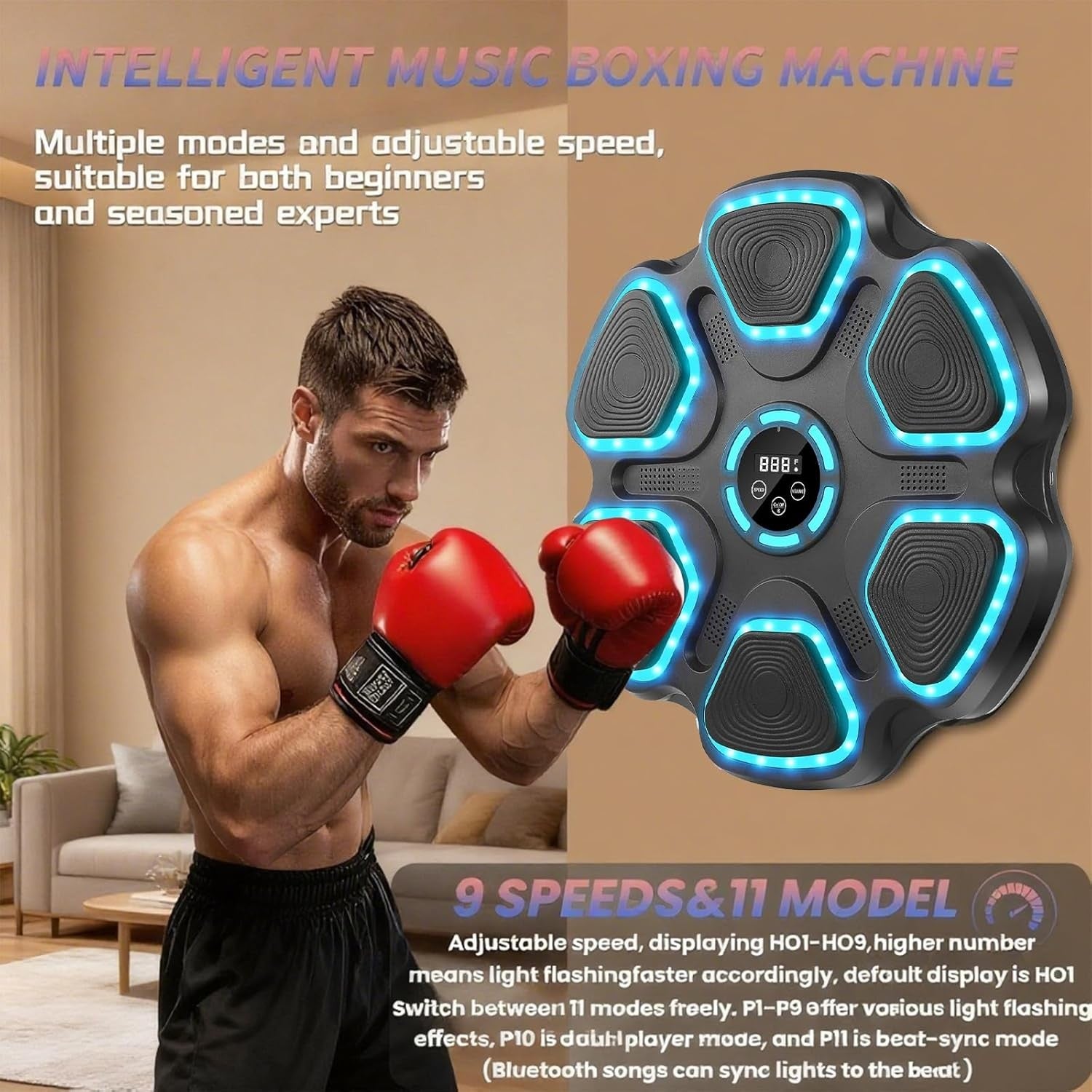 Music Boxing Machine Bluetooth LED Wall Mount Trainer Home Gym Fitness