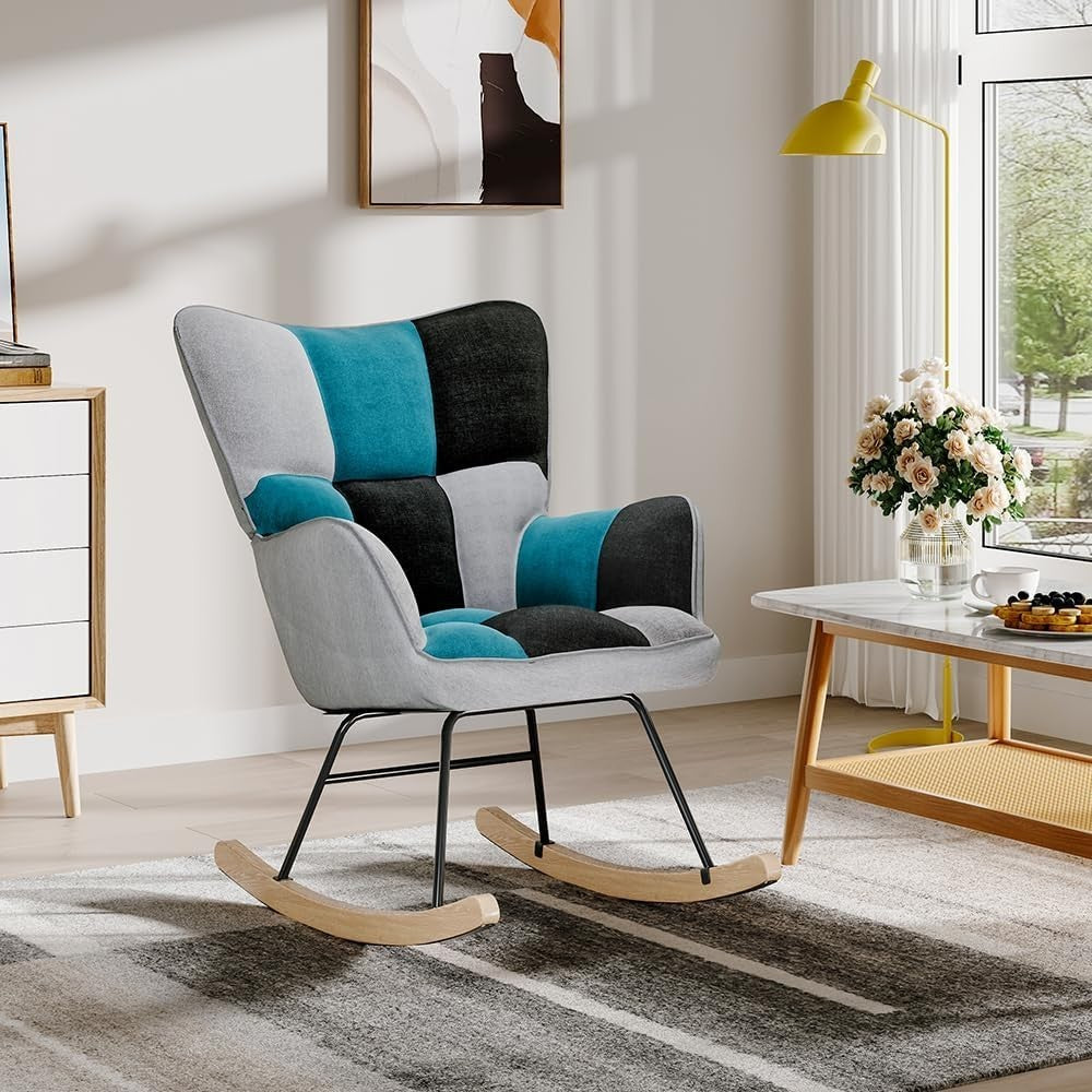 High Back Rocking Chair with Cozy Cushion, Durable Metal Frame, Relaxing Seat