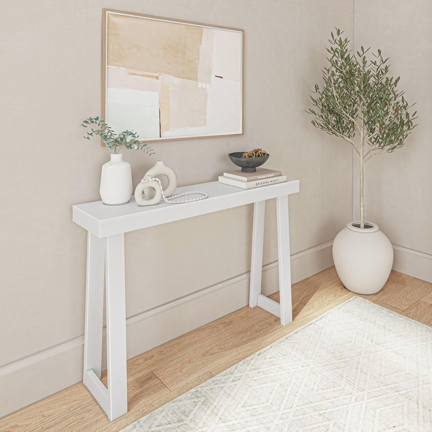 46 Inch White Solid Wood Console Table – Narrow Sofa Hallway Accent