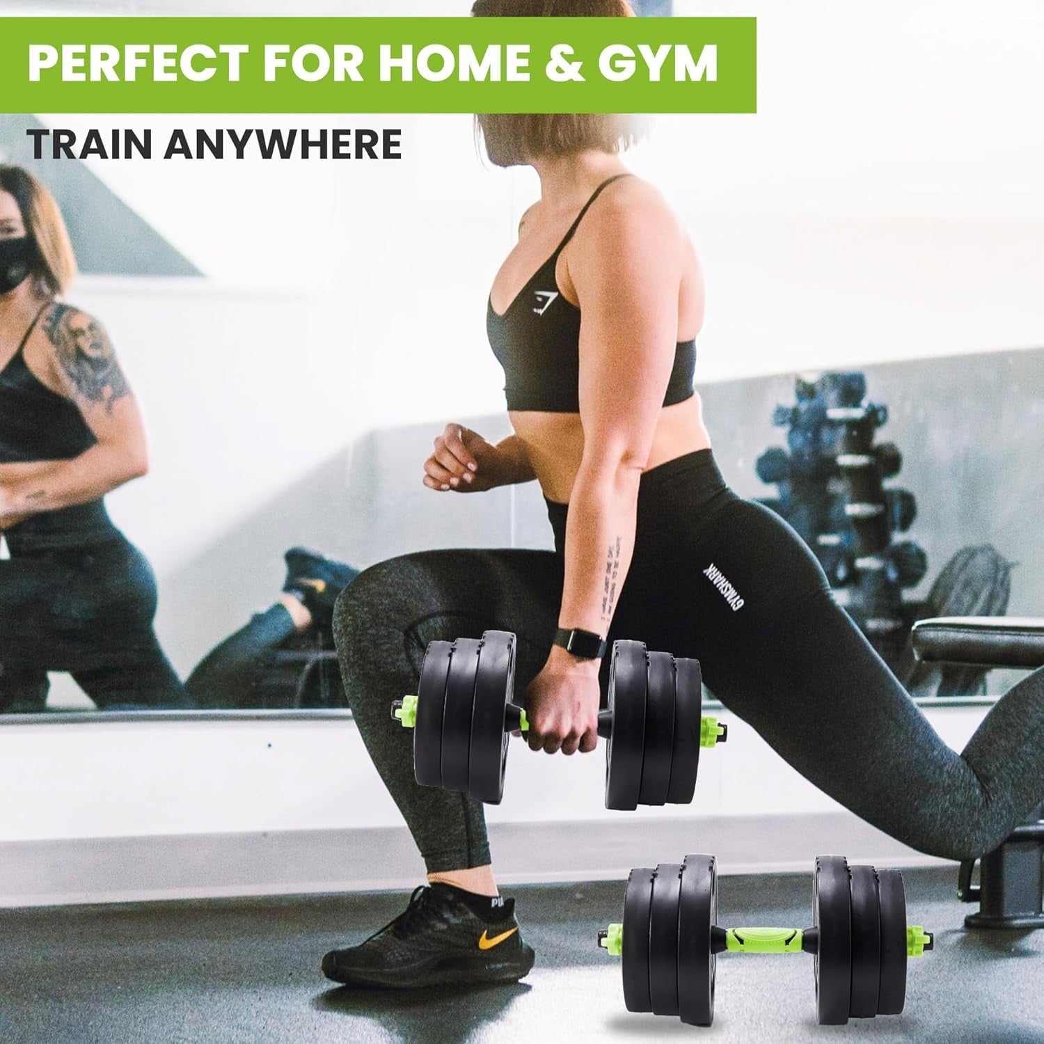 20kg Adjustable Dumbbell Barbell Set 3-in-1 Space-Saving Home Gym Weights