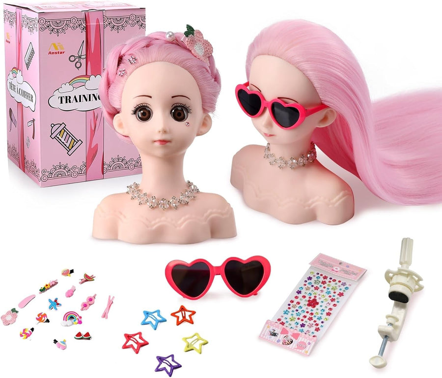 Hairdressing Mannequin Head w/ Clamp Synthetic Hair Styling Practice Doll