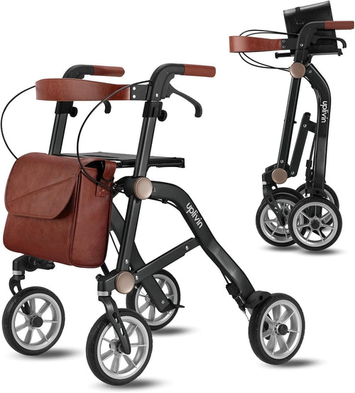 Luxury Lightweight Rollator Walker with Seat 4 Wheel Dual Folding Aluminium