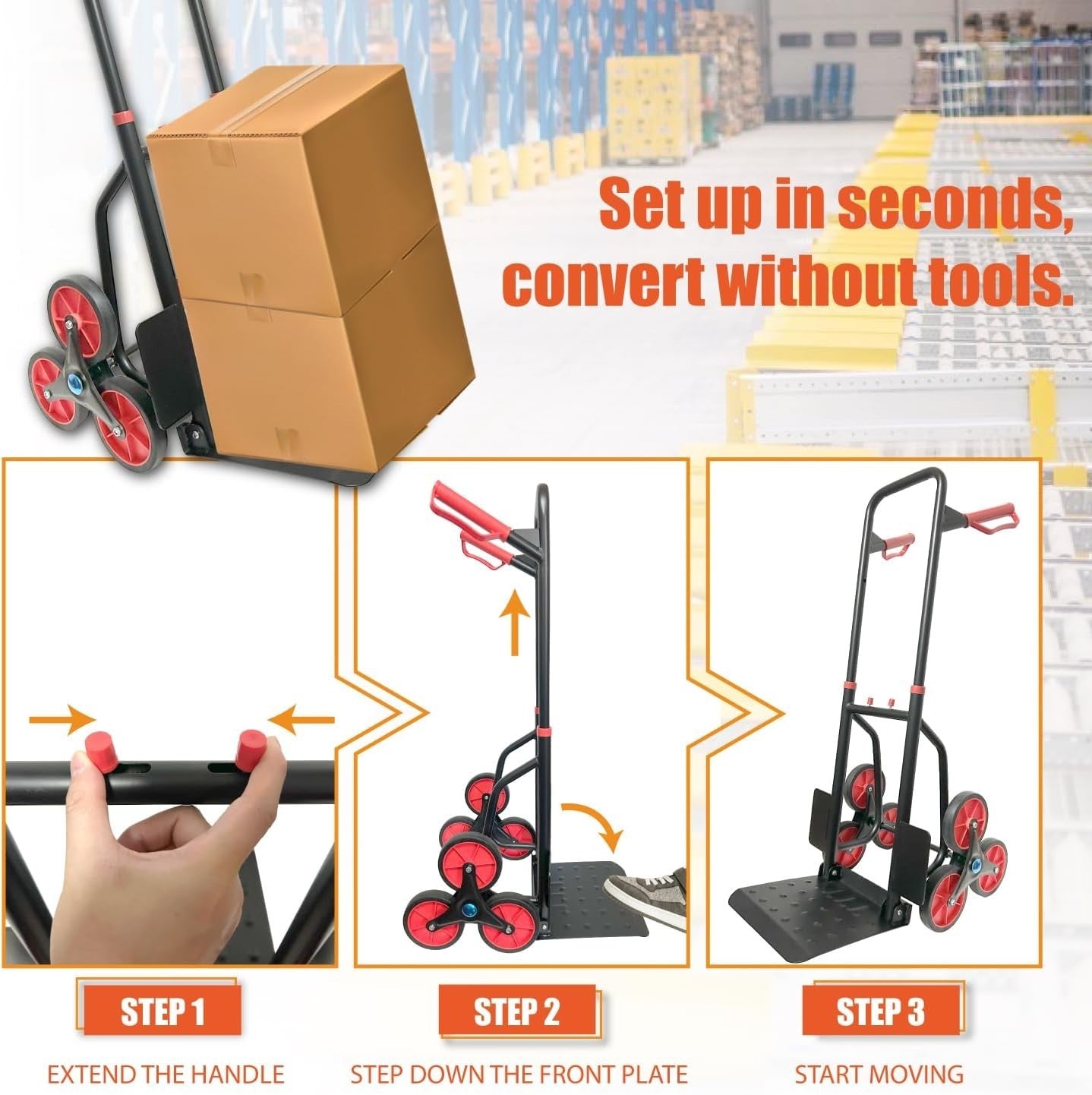Stair Climbing Hand Truck 150kg Foldable 6 Wheel Heavy Duty Sack Trolley