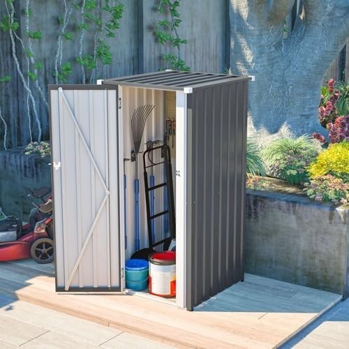 Metal Garden Storage Shed 2.6x2.9ft Waterproof Outdoor Tool & Bin Cabinet Grey