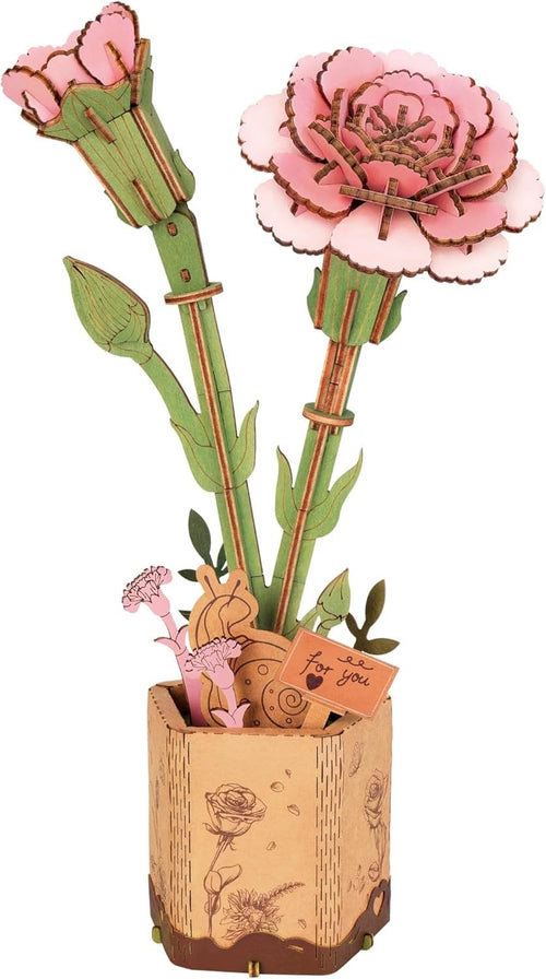 3D Wooden Pink Carnation Puzzle Kit – DIY Floral Craft Gift Decor