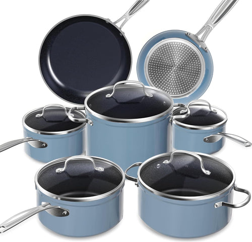 12pcs Blue Ceramic Induction Cookware Set Non Stick Pots & Pans Dishwasher Safe
