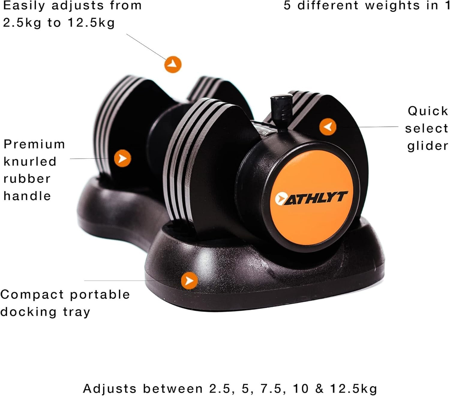 Single Adjustable Dumbbell 2.5–12.5kg Compact Home Workout Weight
