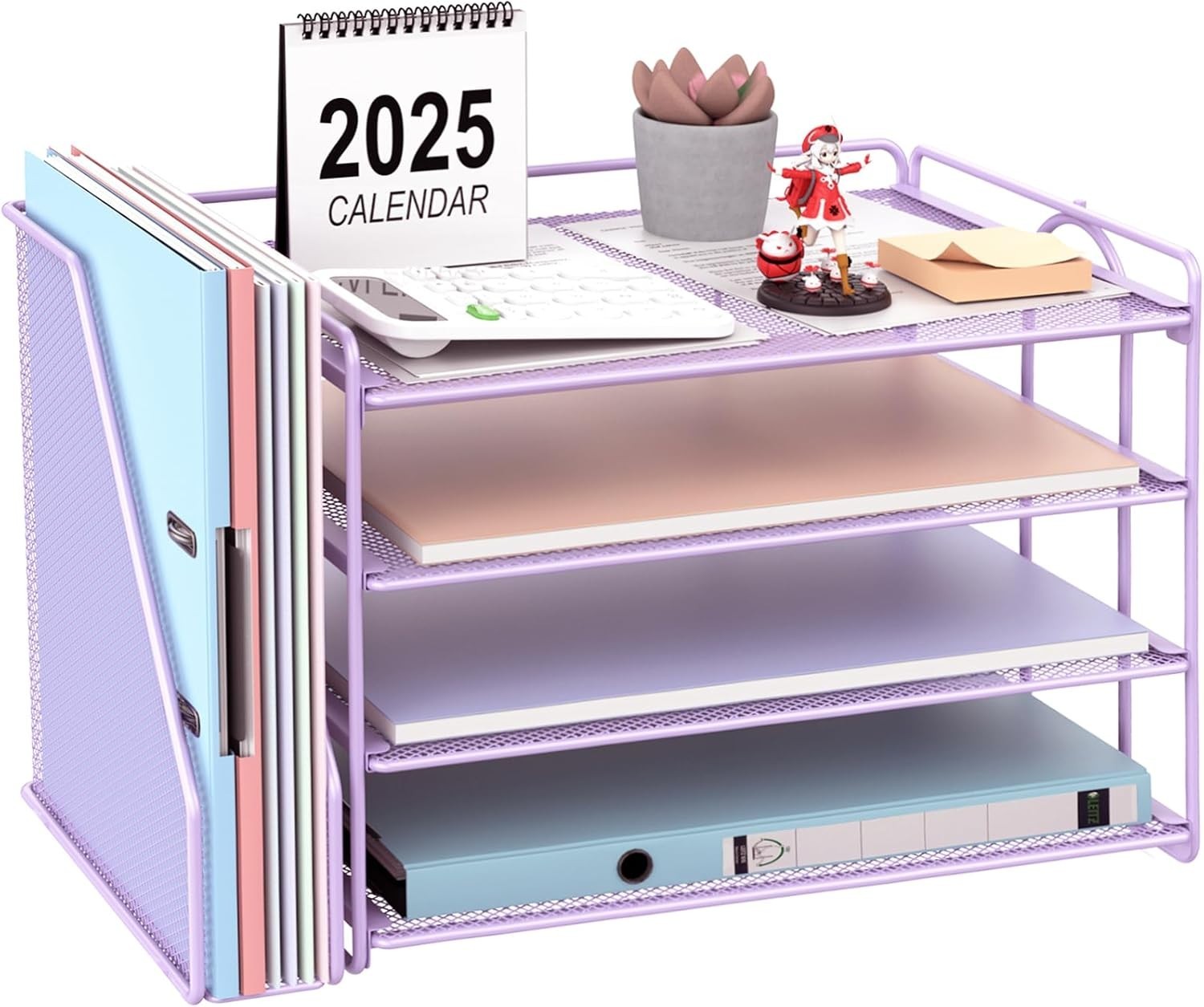 4-Tier Desktop Paper Organizer with Magazine Holder & File Storage, Purple
