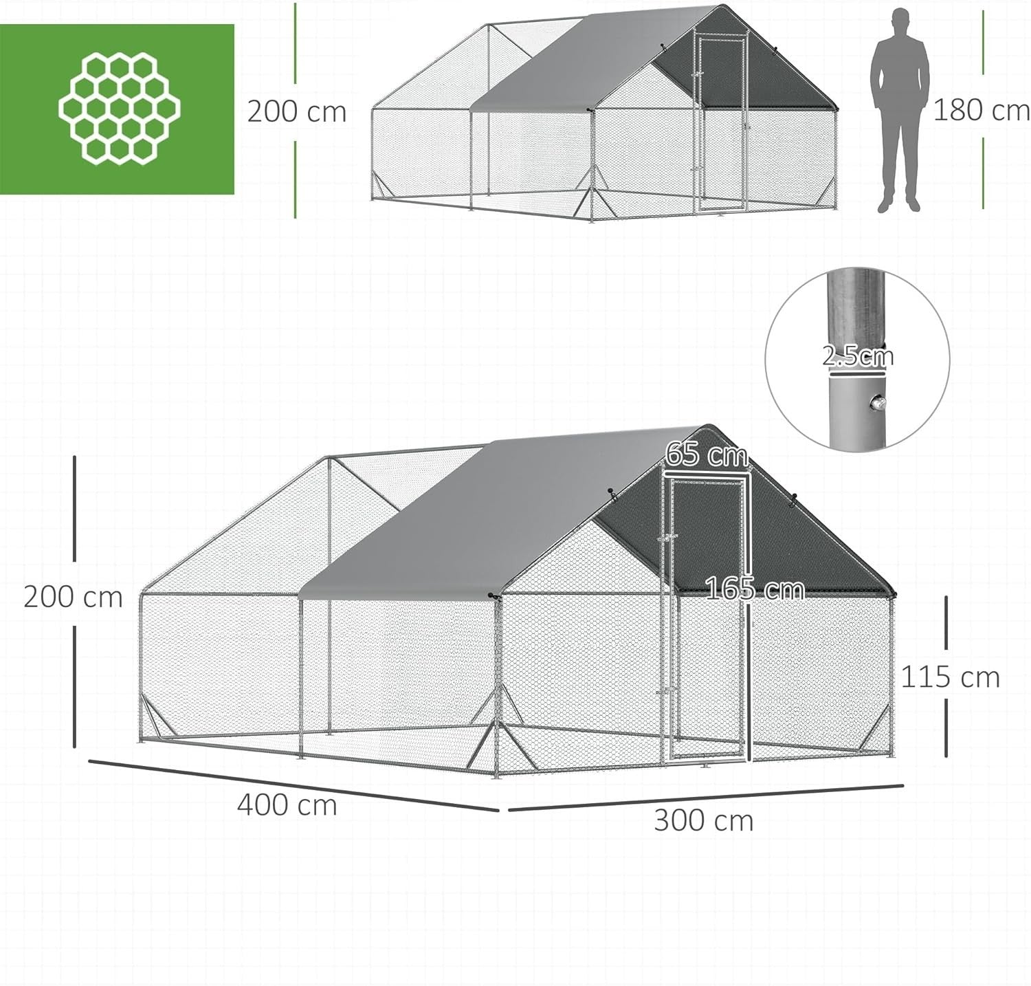 Large Walk In Chicken Run Galvanised Outdoor Pet Enclosure 3x4m 8–12 Hens