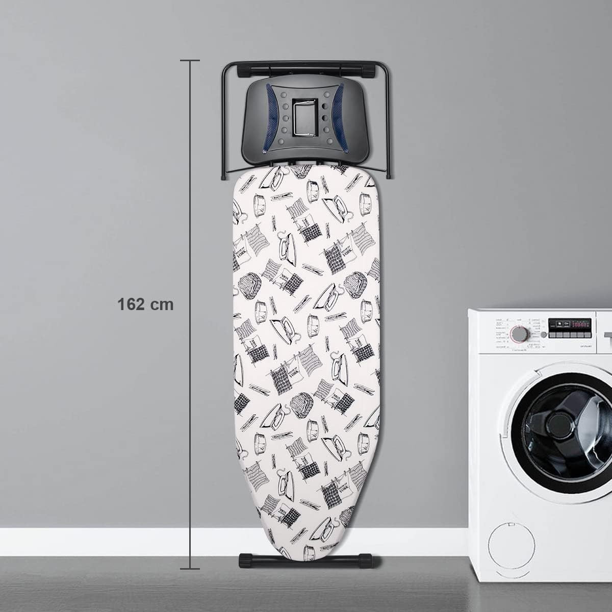 Extra Large Ironing Board 122x43cm Adjustable Height Steam Rest Black