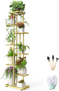 8 Tier Tall Gold Metal Plant Stand Indoor Outdoor Flower Shelf with Tools Set