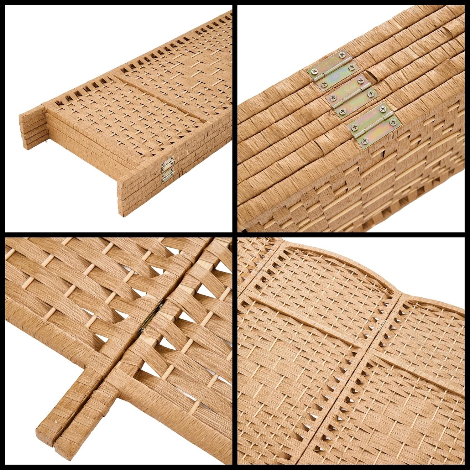 Natural 6 Panel Wicker Folding Room Divider Handwoven Privacy Screen 170cm