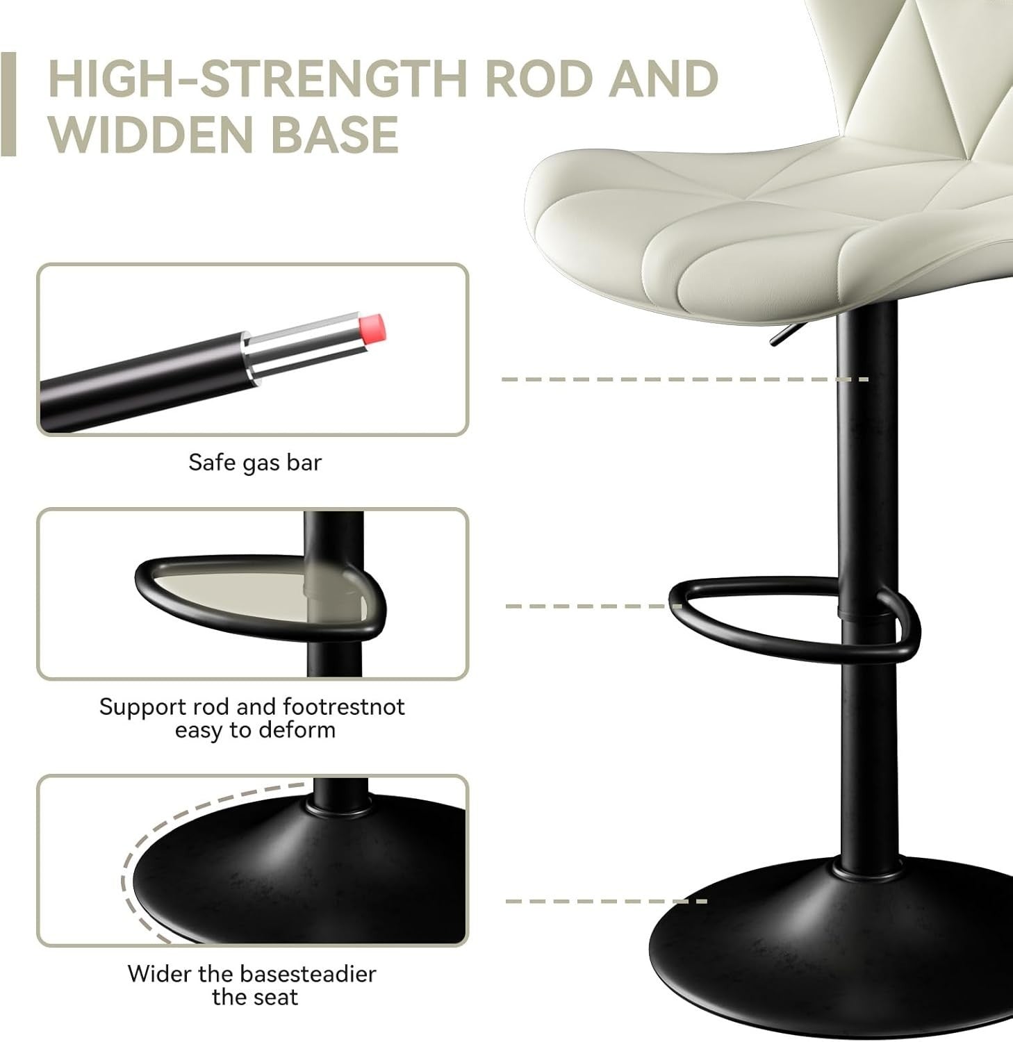 Adjustable Swivel Bar Stools Set of 2 Faux Leather Counter Height White